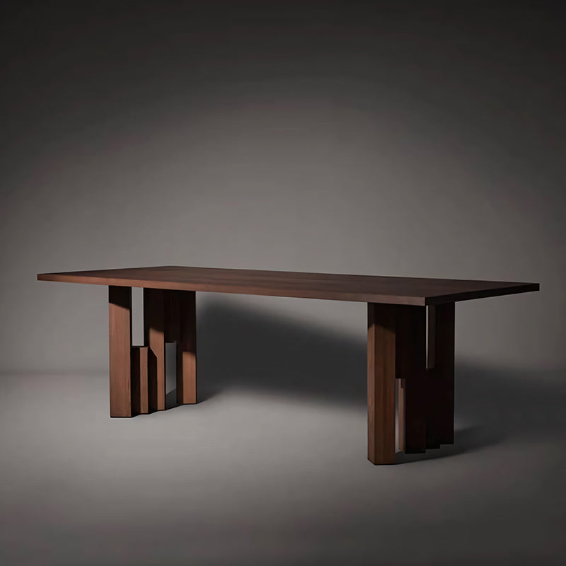 Rectangular Dining Table Mid Century Style Solid Wood Veneer Legs Clear Wood Grain Surface Strong Texture Design