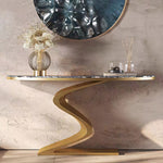 Load image into Gallery viewer, Elegant Console Table with Gold Base Design
