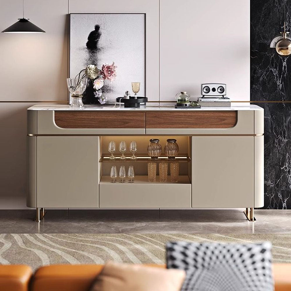 59" Modern Luxury Sideboard Cabinet with Marble Marble-Effect Top and Integrated Display Shelves