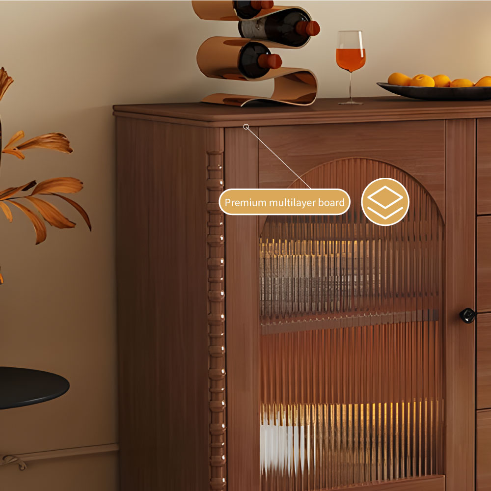 Sideboard Walnut Cabinet with 4 Drawers Spacious Storage