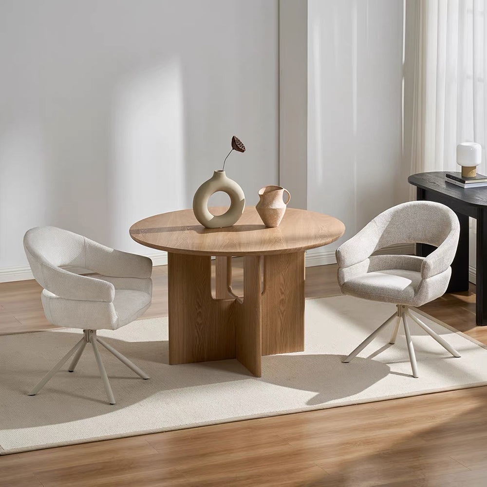 Modern Swivel Upholstered Dining Chair Curved Back Accent Chair with Metal Base