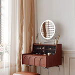 Load image into Gallery viewer, Brown Makeup Vanity Table Set with LED Mirror &amp; Stool
