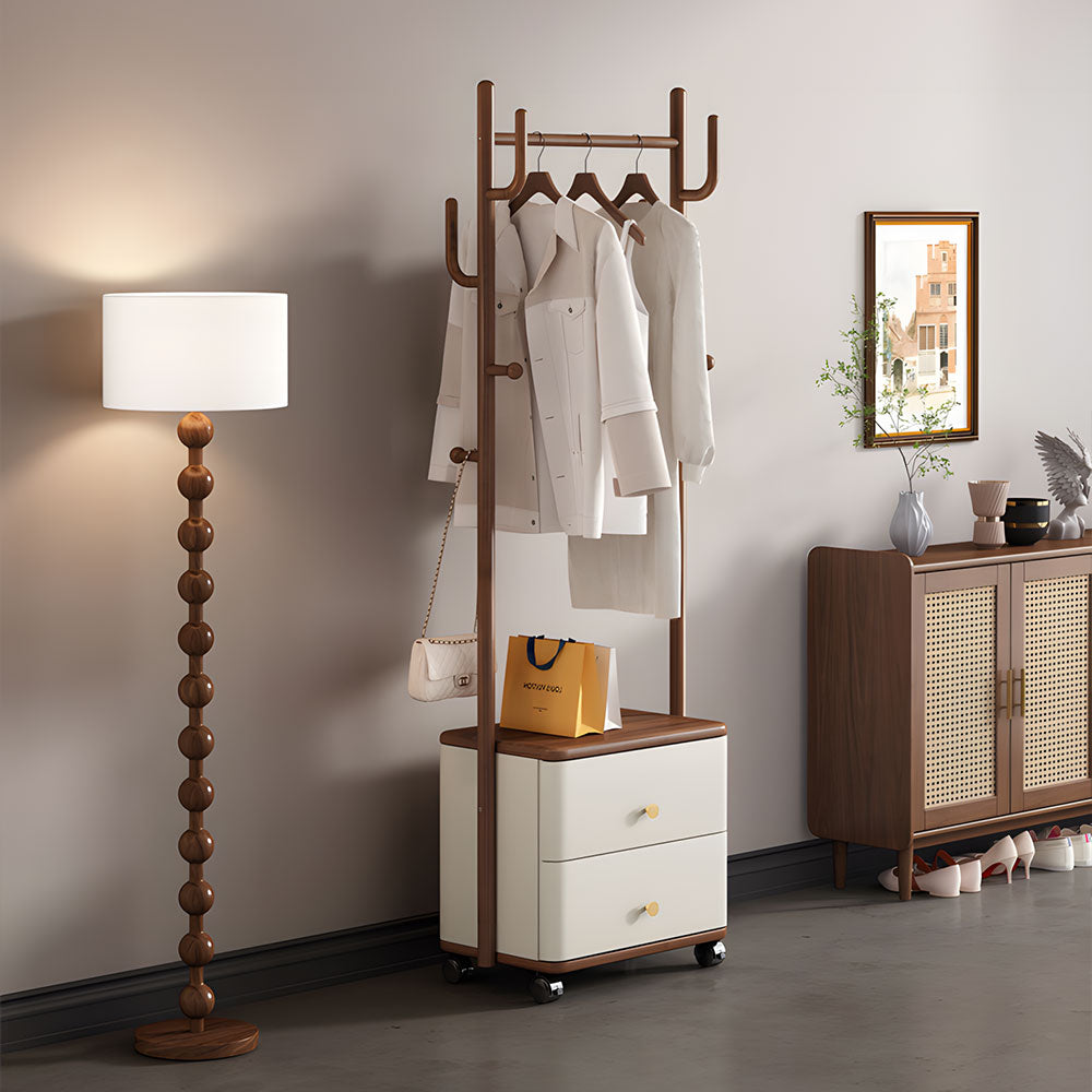 71.37'' Coat Rack with Storage Drawers Modern Multifunctional Organizer  Space-Saving Design Smooth Mobility