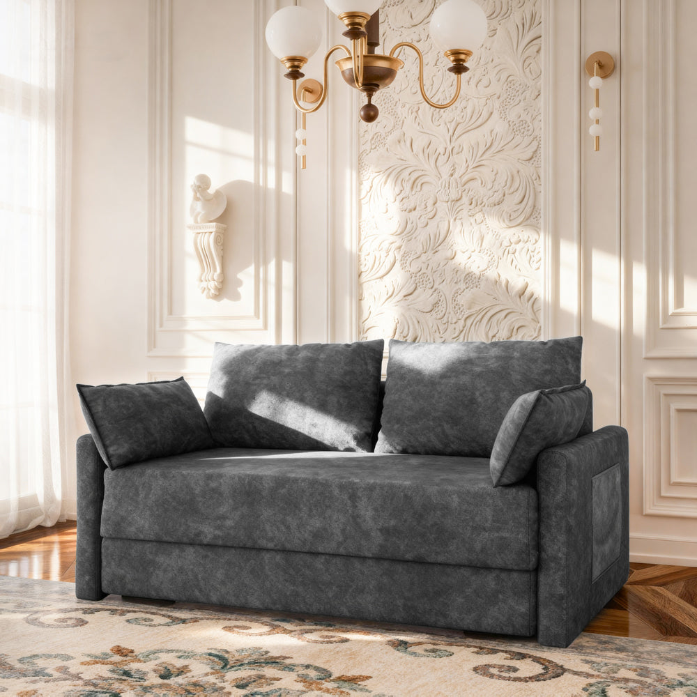 65.5" Sofa Convertible Sofa Bed Wrinkle-resistant Linen Lightweight Loveseat Wooden Armrest