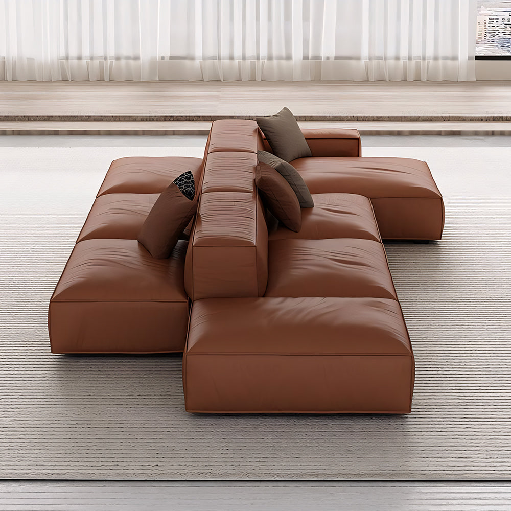 Modern Modular Top-Grain Leather Sectional Sofa