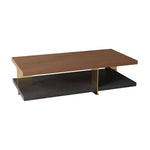 Load image into Gallery viewer, 35.1″ Square Coffee Table with Dual-Tone Wood and Stone Base Modern Minimalist Design with Gold Metal Accents
