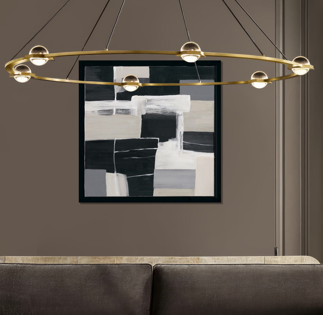 Original hand-painted piece in black, white, grey, and beige, minimalist style that fits any interior.