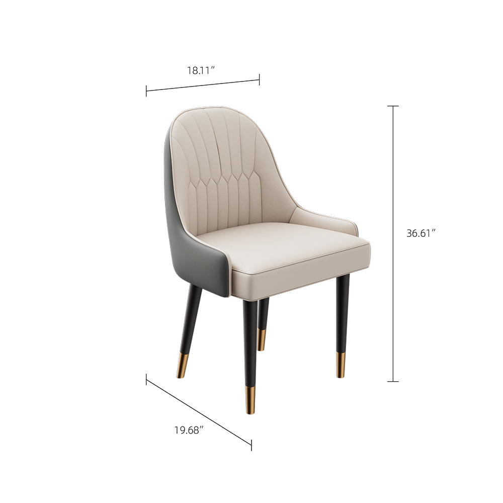 2PCS Dining Chair Modern PU Leather Upholstery Ergonomic Backrest with Gold-Tipped Legs