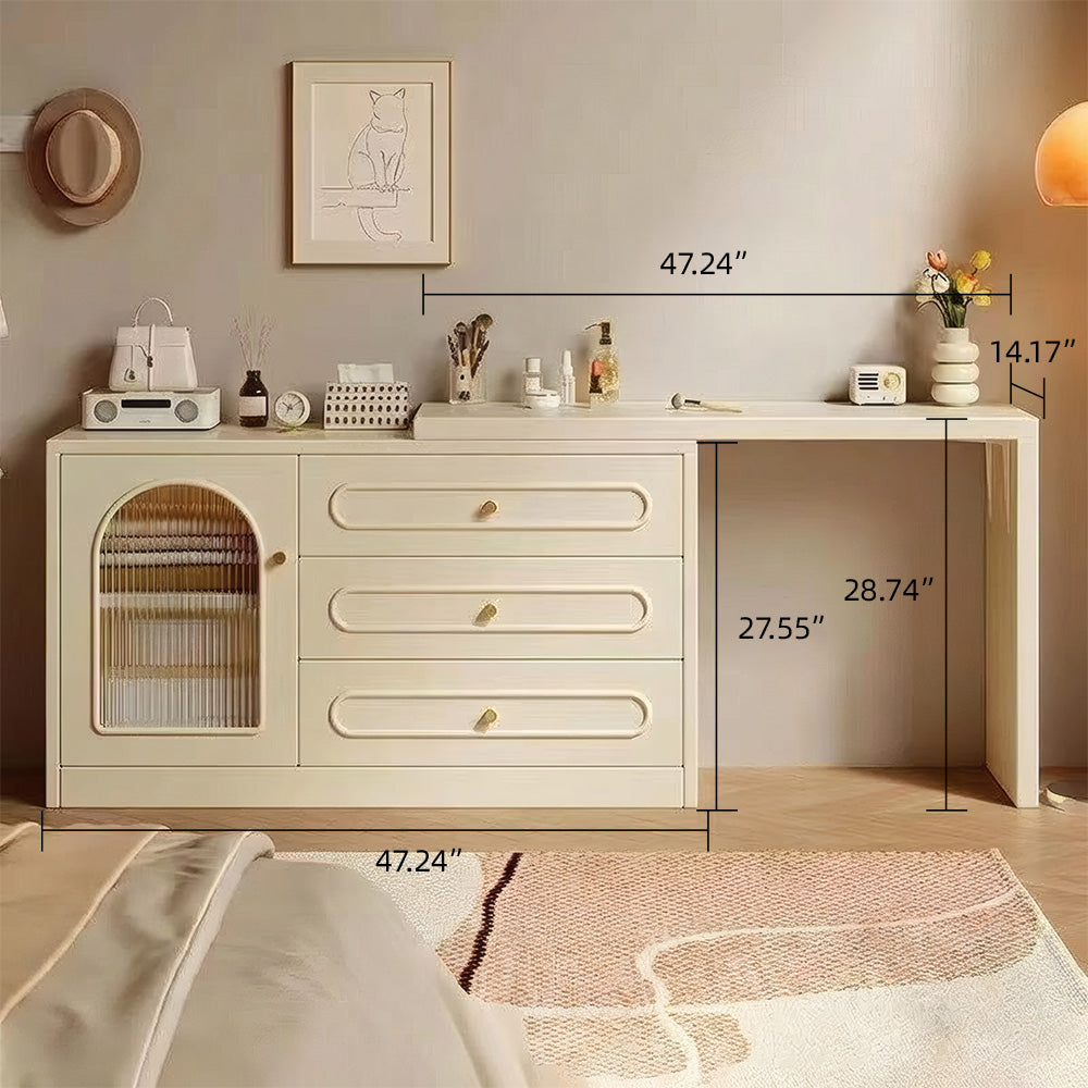 Modern Cream Vanity Desk with Storage Drawers