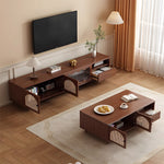 Load image into Gallery viewer, TV Stand &amp; Coffee Table Set with Cane Drawers Mid-Century Modern Style Spacious Storage Elegant Design
