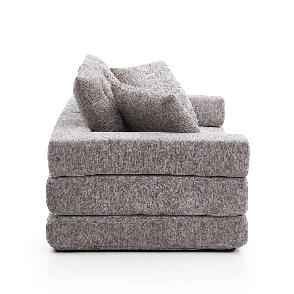 70''-78''Convertible Sofa Bed Tufted Cushion Armrest Foldable Design in Grey Fabric Upholstery