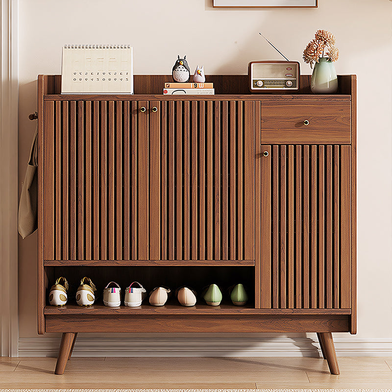 Shoe Cabinet Slatted Design Adjustable Shelves Modern Storage Organizer
