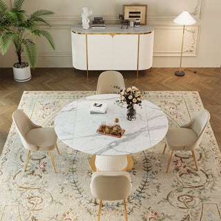 Luxury White & Gold Dining Suite Convertible Expandable Dining Table Contemporary Sideboard