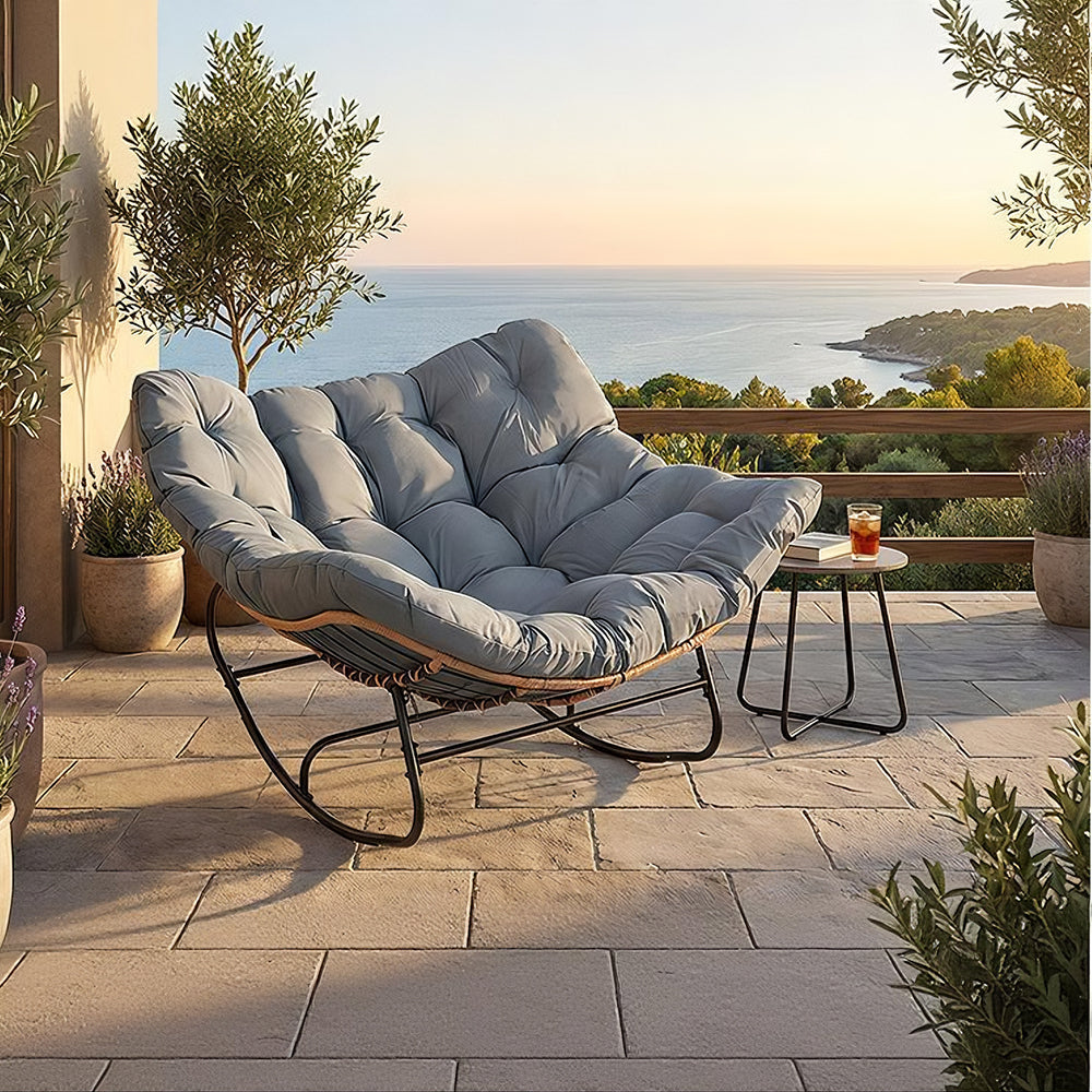 Modern Outdoor Rocking Lounge Chair with Plush Cushioned Seat