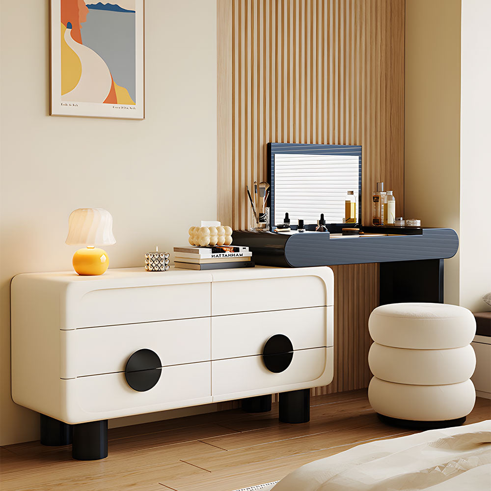 Modern Makeup Vanity Table Set with Mirror Stool & Storage Cabinet