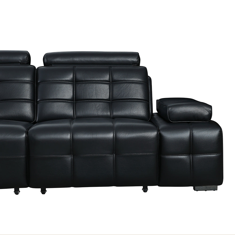 Luxury Sofa Black Genuine Leather Electric Power Recliner with Smart Voice Control for Ultimate Comfort