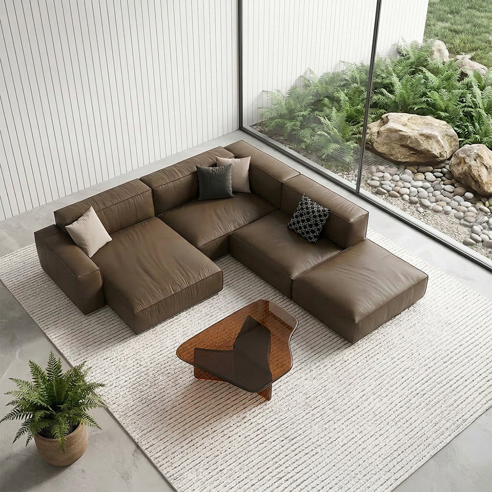 Modern Modular Top-Grain Leather Sectional Sofa