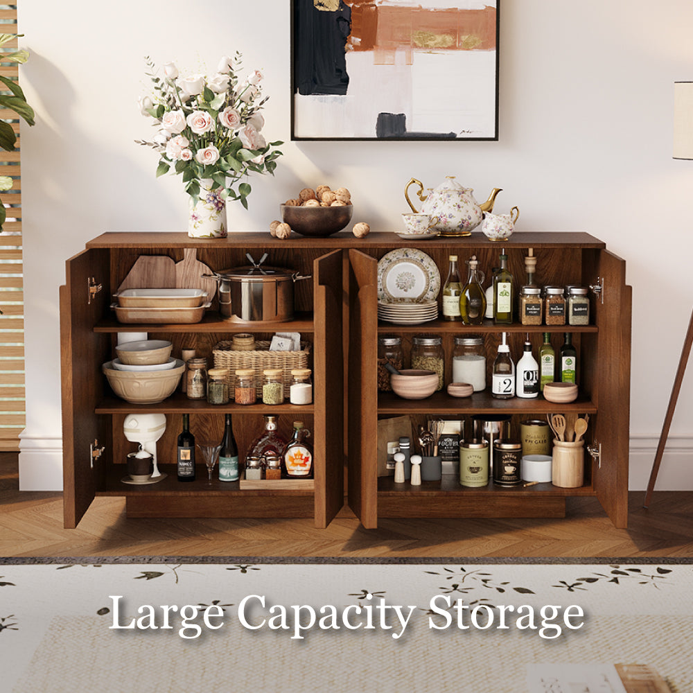 54.6'' Modern Wood Sideboard Cabinet with Elegant Arched Panel Doors Spacious Storage & Warm Natural Finish for Dining and Living Spaces