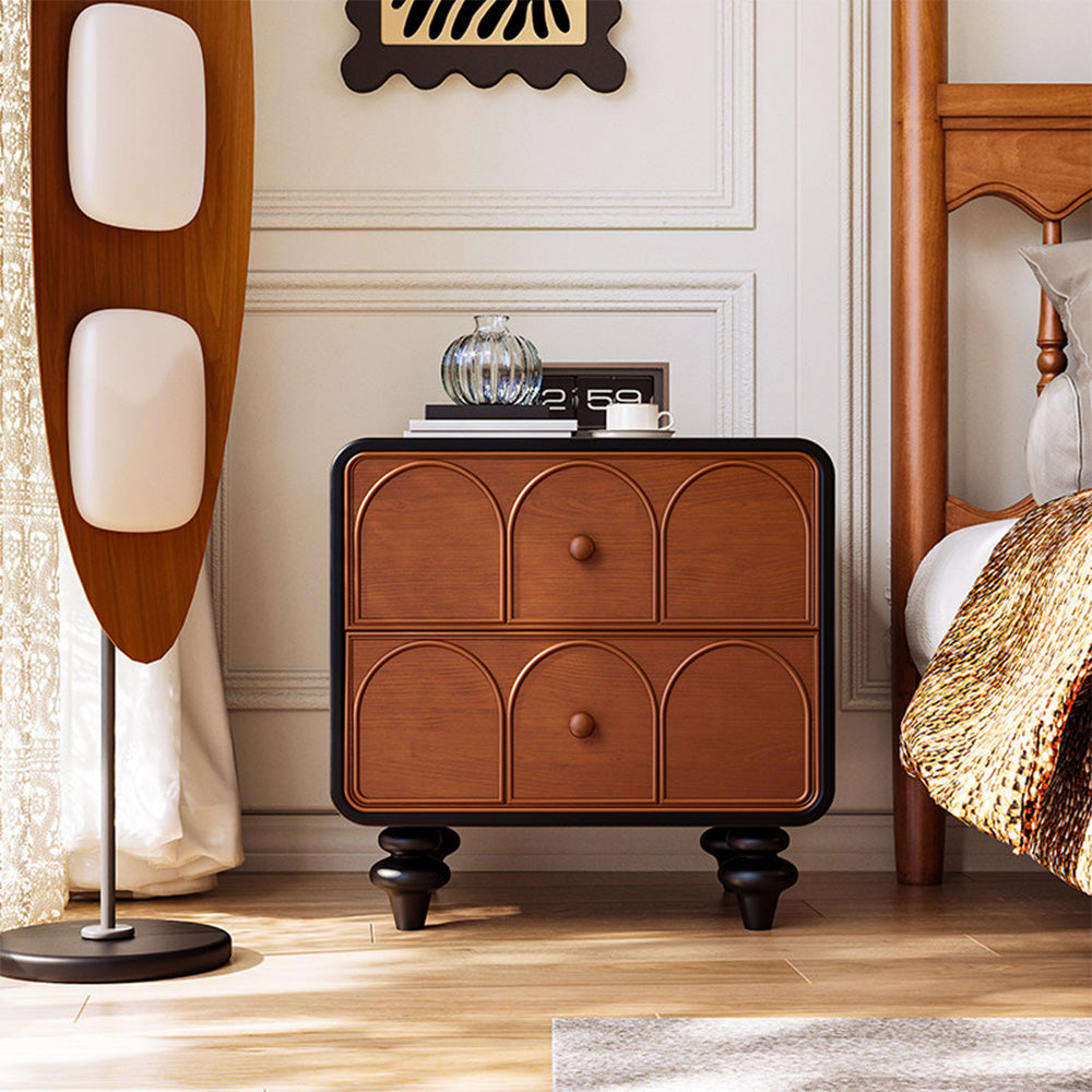 Vintage Arched Wood Nightstand With Turned Legs for Bedroom