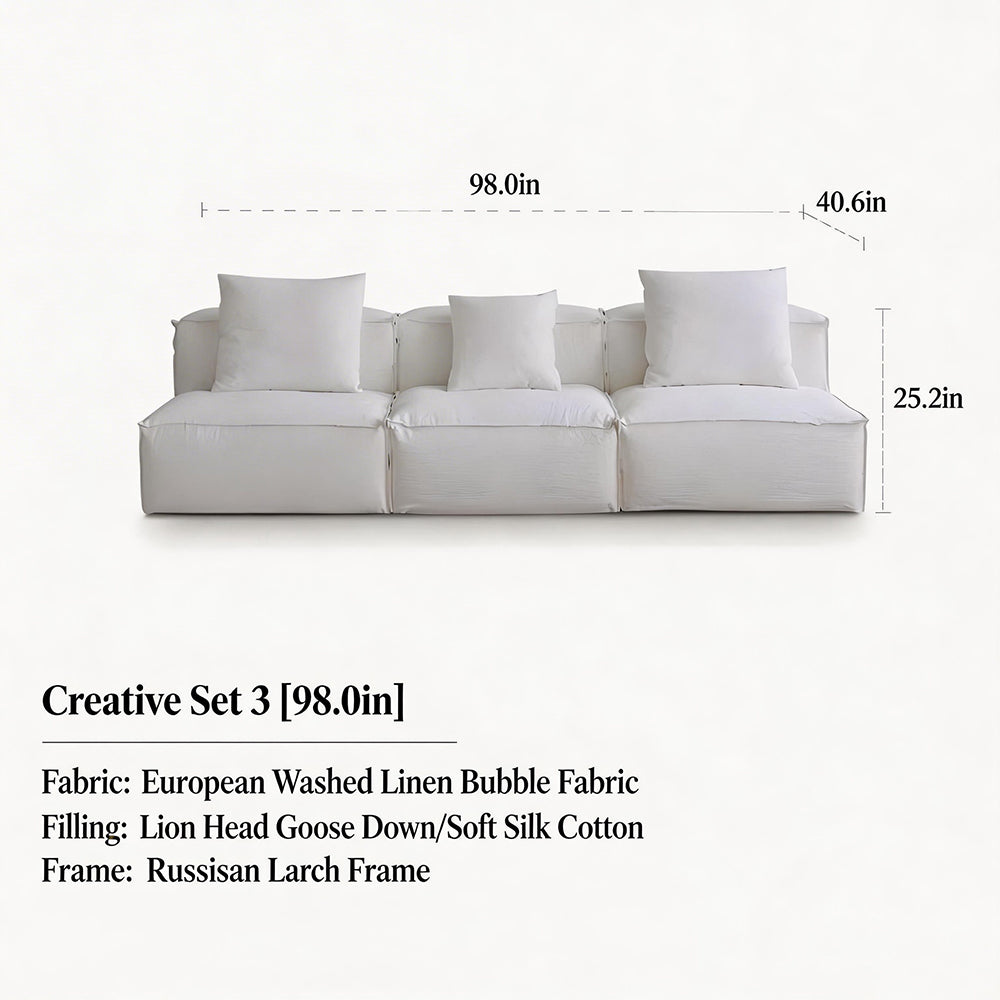 Modern Modular Sectional Sofa Removable Washable Cover Cream Upholstery Minimalist Low Profile Design