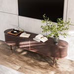 Load image into Gallery viewer, 70.8" Modern Solid Wood TV Stand with Fluted Doors Minimalist Media Console with Rounded Corners &amp; Gold Accents
