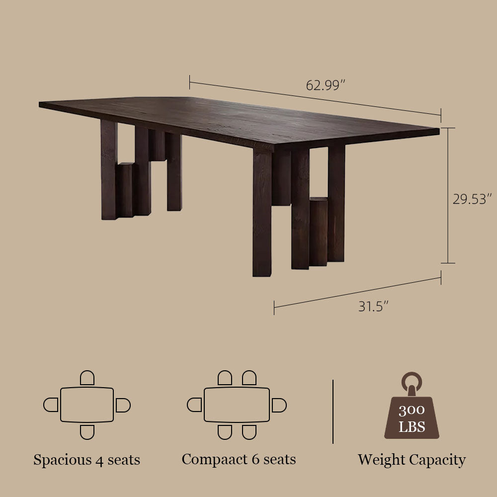 Rectangular Dining Table Mid Century Style Solid Wood Veneer Legs Clear Wood Grain Surface Strong Texture Design