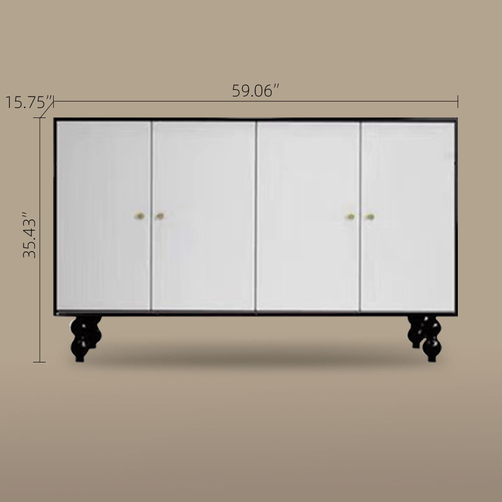 59'' Vintage Hand-Painted Sideboard Artistic Retro Buffet Cabinet with Bold Geometric Patterns