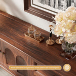 Load image into Gallery viewer, 78&#39;&#39; Neo-Chinese Style TV Cabinet Solid Wood Drawers Arch Glass Doors Elevated Storage Base
