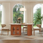 Load image into Gallery viewer, 70"/78"Modern Dining Table with Stone Top &amp; Storage Cabinet Scratch-Resistant Surface Double-Door Design and Solid Wood Legs
