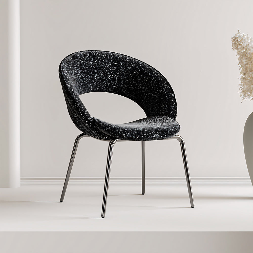 Modern Black Curved Dining Chair with Stainless Steel Legs Minimalist Accent Chair 1 Piece