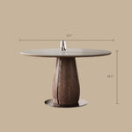 Load image into Gallery viewer, 53.1&quot; Modern Dining Table with Marble-Like Stone Top and Sculptural Wooden Base
