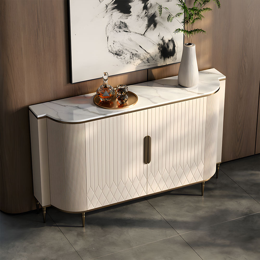 54.6" Elegant Cream White Sideboard Buffet Cabinet with Adjustable Shelves