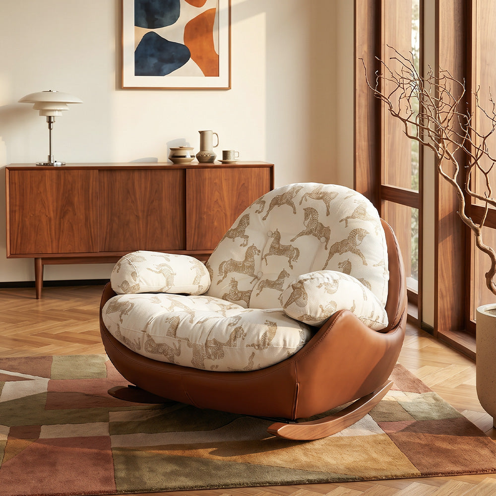 Cozy Printed Rocking Lounge Chair with Wraparound Back and Plush Cushion