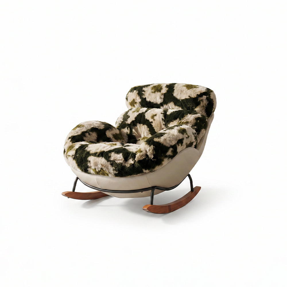 Cozy Faux Fur Rocking Chair with Wooden Base