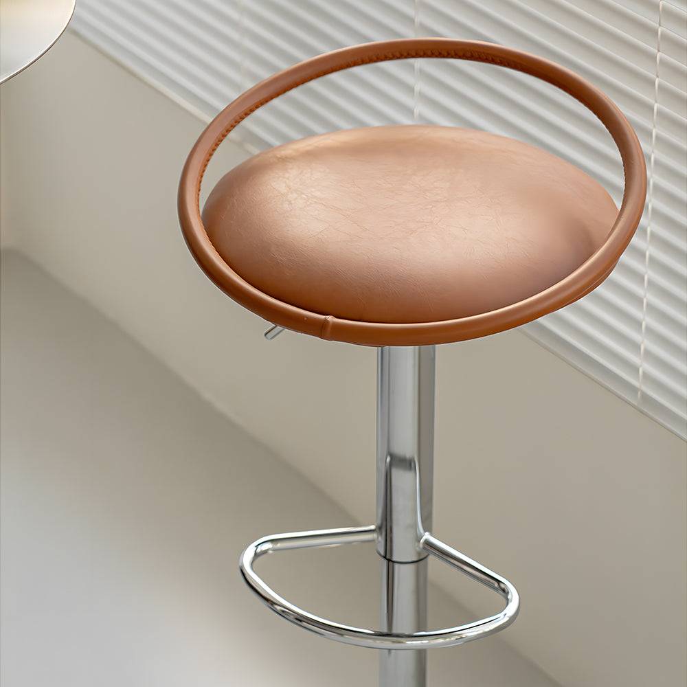 Modern Swivel Adjustable Bar Stool Set of 2 Brown Upholstered Seats Stainless Steel Base