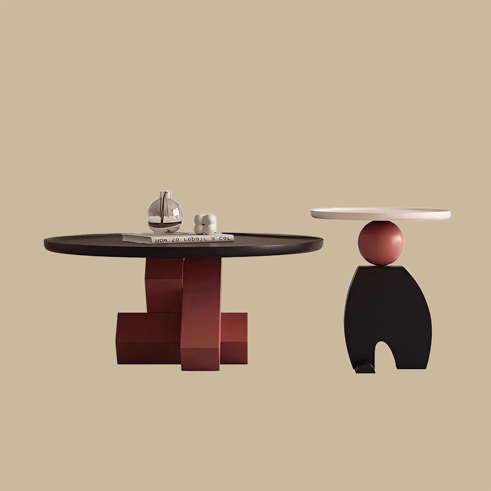 Modern Geometric Round Coffee Table Set Sculptural Accent Tables for Contemporary Living Rooms