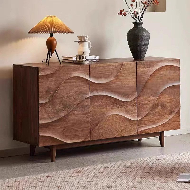 Modern Sideboard Solid Wood 3-Door Cabinet Adjustable Shelves