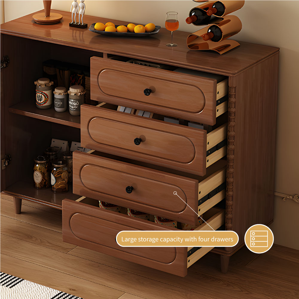 Sideboard Walnut Cabinet with 4 Drawers Spacious Storage