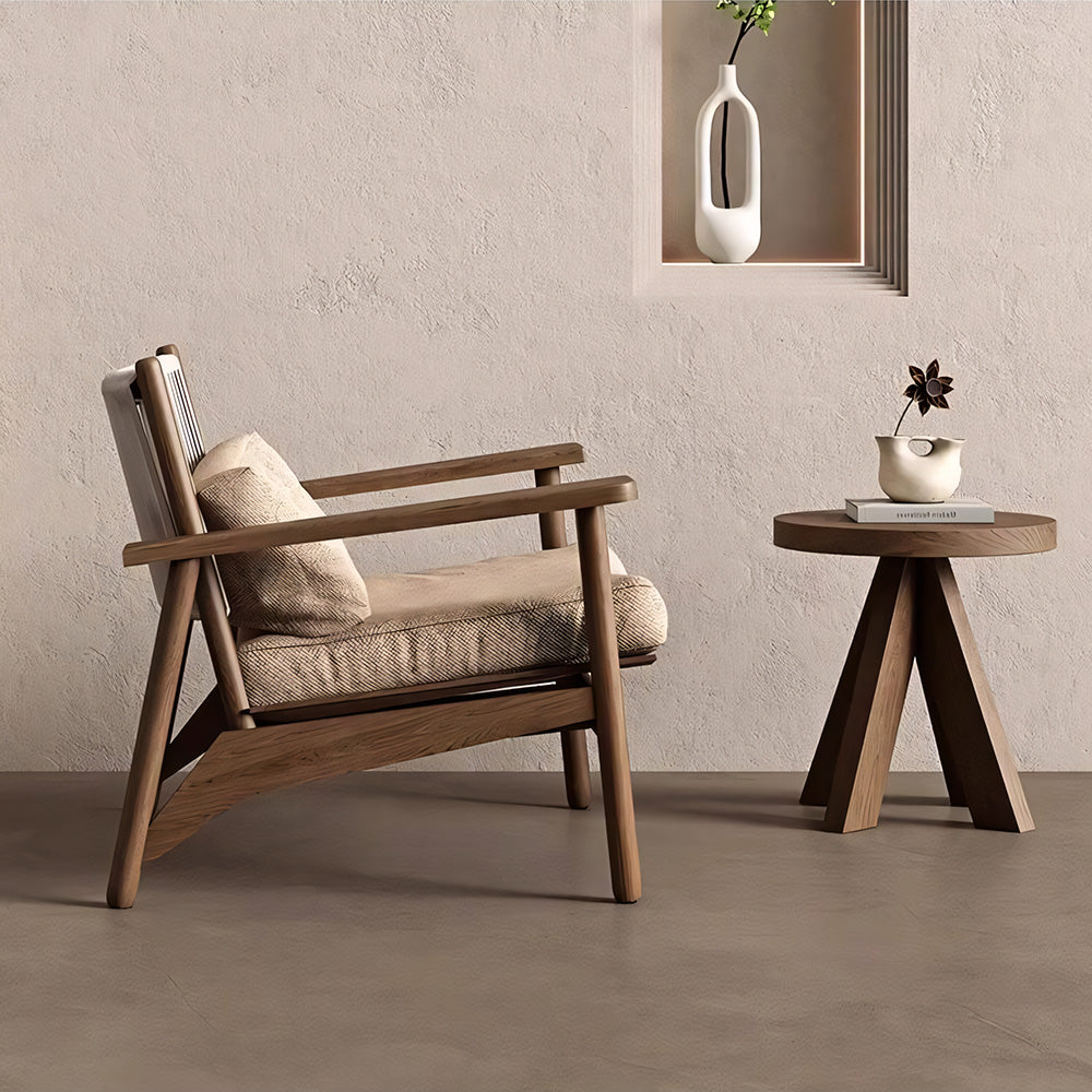 Indoor & Outdoor Solid Wood Lounge Chair with Handwoven Rope Backrest and Plush Cushions 1 Piece