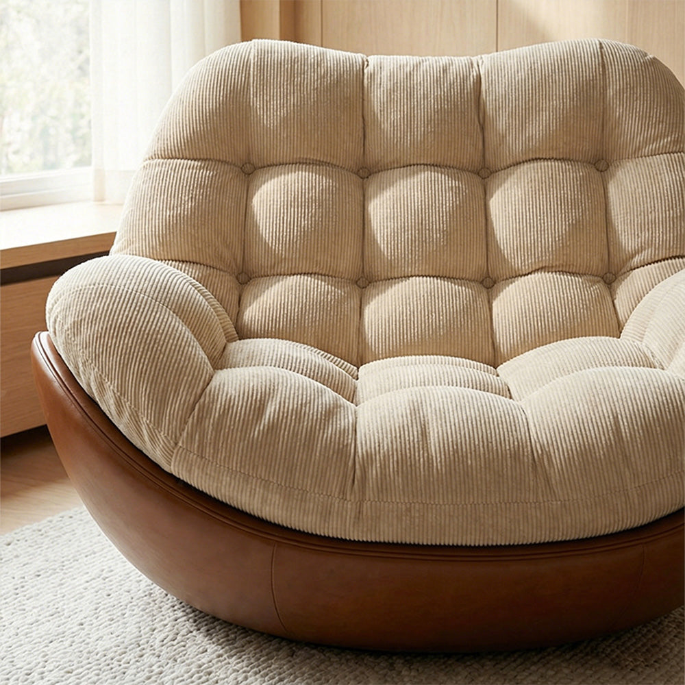 Modern Curved Lounge Chair Upholstered Comfort Accent Chair with Leather Base