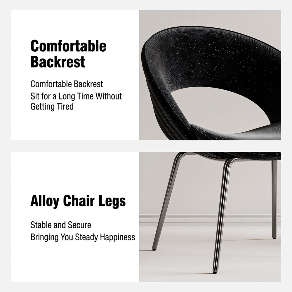 Modern Black Curved Dining Chair with Stainless Steel Legs Minimalist Accent Chair 1 Piece
