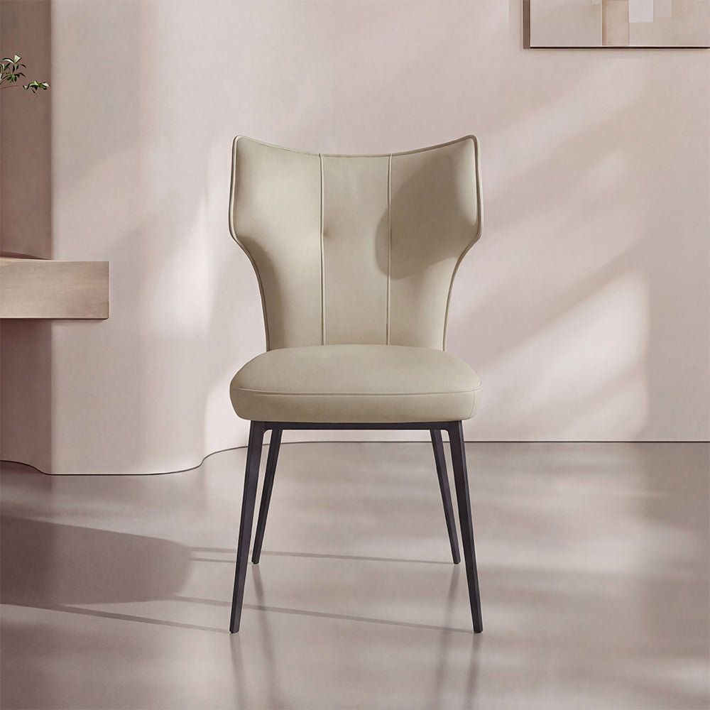 Modern Faux Leather Dining Chair with Sculpted High Back Black Metal Legs 1 Piece