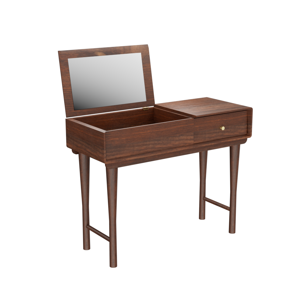 39''Walnut Dressing Table Folding Mirror Design Practical Storage Space