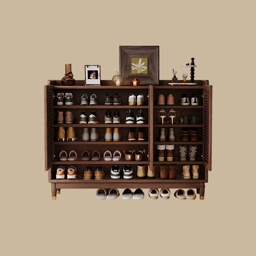 31.4''/47.2'' Modern Wooden Shoe Cabinet with Louvered Doors Large Capacity Entryway Storage Organizer
