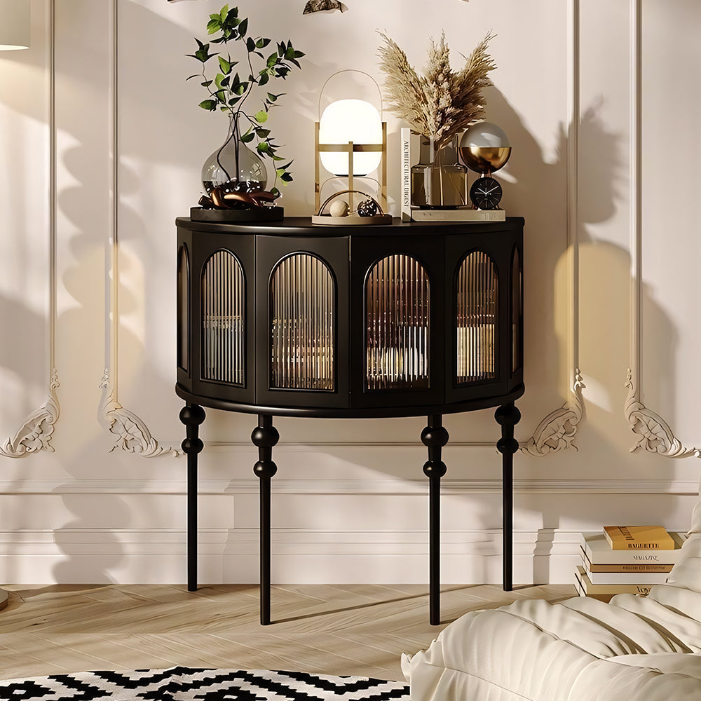 31.2“ ”Solid Wood Curved Entryway Console Table with Glass Panel Doors