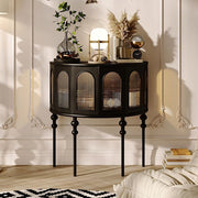 31.2“ ”Solid Wood Curved Entryway Console Table with Glass Panel Doors