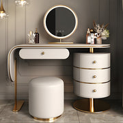 47.2'' Modern Luxury Vanity Desk with Round Mirror Cream Finish Makeup Table with Storage Drawers and Gold Base with Stool