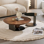 Load image into Gallery viewer, Modern Round Coffee Table with Glass Side Table Walnut Finish Center Table with Sculptural Base
