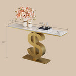 Load image into Gallery viewer, Elegant Gold Sign Base Console Table with Marble Top
