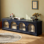 Load image into Gallery viewer, Modern Low-Profile TV Cabinet with Arched Glass Doors Freestanding Storage Console

